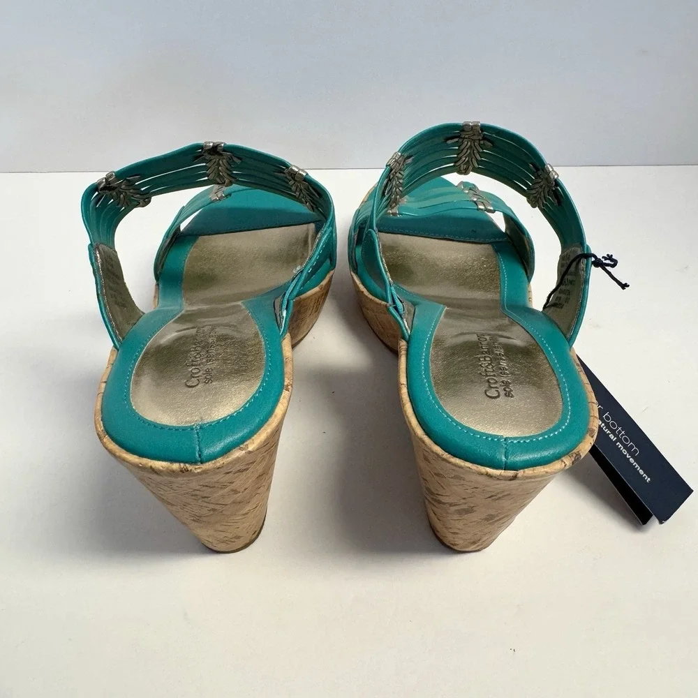Croft & Barrow Sole (Sense) Ability Cork Wedge Teal Margie Sandals ‎ 9.5 New